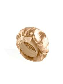 女士奢华缎面刺绣蝴蝶结睡眠帽 - 可调节真丝夜间发饰，头带式居家助眠帽，发帽，干发巾