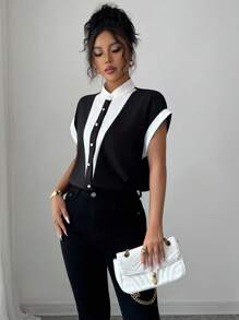 Selianne Áo sơ mi chắp vá thanh lịch dành cho nữ, thời trang cho mùa hè - Nhiều màu - Xem 6