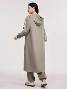 Veilorie Contrast Tape Side Hooded Coat & Pants 2 Pieces Set - Army Green - View 2