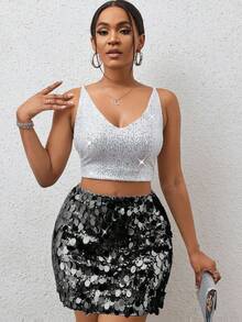 SHEIN Tall Váy dự tiệc thời trang thanh lịch cạp cao màu trơn cho nữ - màu đen - Xem 6