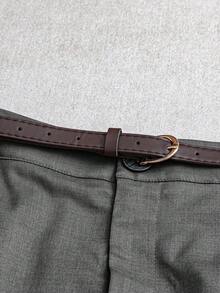 Franclia 大码女式纯色优雅腰带装饰短裤，适合通勤、郊游、夏季、办公室、派对、休闲装 - 深灰色 - 查看 4