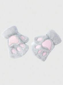 ROMWE Kawaii 1 Đôi Găng tay hở ngón hình bàn chân mèo sang trọng, thích hợp để đeo hàng ngày - Xám - Xem 2