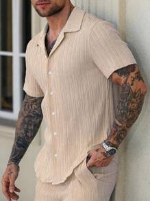 Manfinity Homme Men's Casual Solid Color Short Sleeve Shirt, Versatile For Summer - Apricot - View 3