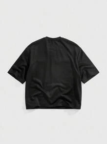 ROMWE MEN Street Life Men's Sparkling Diamond Character Print Short Sleeve T-Shirt, Loose Cropped Style, 2000s Style - Black - View 3