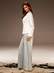 Athîral Women's Solid Color Drop Shoulder Long Sleeve Single-Breasted Casual Jacket,Old Money Style,Casual,Elegant, Fall Women Clothes - White - View 5