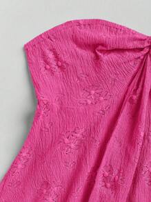 SHEIN Unity Áo thun Jacquard màu trơn mùa hè dành cho nữ - Màu Hồng Tươi - Xem 6