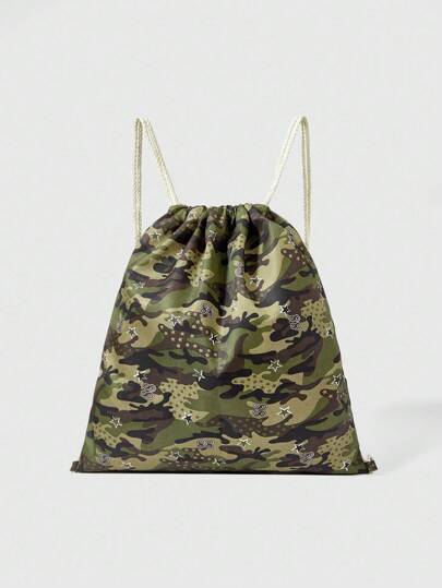 Grunge Punk حقيبة ظهر كبيرة السعة بسحاب مطبوع بطراز الكاموفلاج والنجمة الخماسية والأرقام، حقيبة يومية عصرية مناسبة للجنسين، حقيبة رياضة، مناسبة للمدرسة والعطلات والحفلات والتسوق