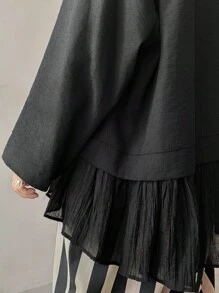 FRIFUL Blouse ample et polyvalente pour femmes, en tissu transparent avec manches raglan, ourlet patchwork et couleur noire unie. Convient pour l'automne/hiver