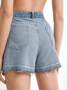 Daynim Women's Pocketed Frayed Hem Loose Casual Denim Shorts Loose Wide Leg - Medium Wash - View 2