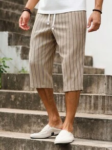 Manfinity RSRT Men's Striped Drawstring Waist Pockets Straight Leg Casual Stretch 7/8 Pants