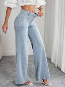 Flexra 休闲水洗低腰弹力喇叭牛仔裤 - 藍色 - 查看 6