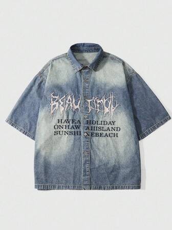 Street Life Chaqueta vaquera casual de hombre con bordado retro de eslogan