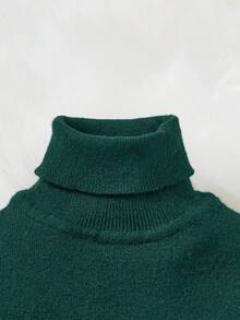 SHEIN 男婴/女婴绿色高领长袖毛衣，适合居家、外出、圣诞节、秋冬季 - 墨綠色 - 查看 3