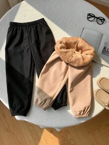 SHEIN 两件套男童休闲舒适多功能加厚保暖冬季裤装，黑色和卡其色秋季款 - 彩色 - 查看 4