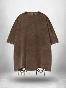 ROMWE MEN Street Life Áo thun nam tay ngắn in hình mắt, viền rách, thường ngày, mùa hè - Cà phê nâu - Xem 2