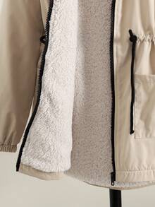 Tween Girl Casual Loose Thermal Lined Faux Fur Trim Hooded Mid-Length Parka Jacket Fall Winter - Apricot - View 4