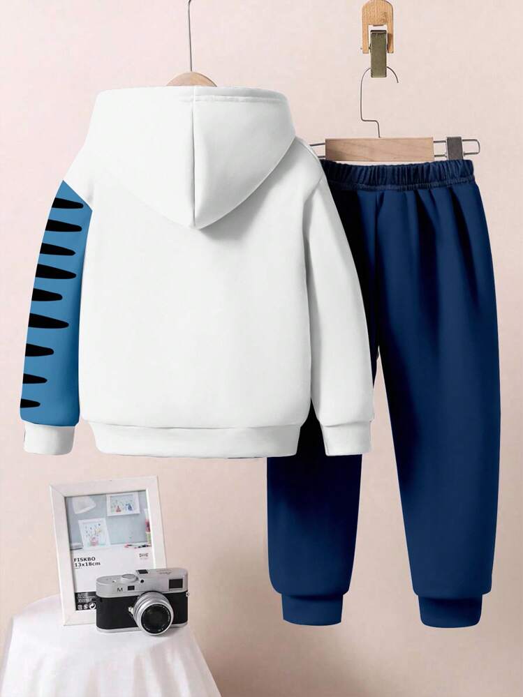 SHEIN 2 peças/Conjunto Moletom Folgado Casual com Estampa Cartoon de Animal, Dinossauro, Paisagem, 3D, Grafite Oversized para Meninos Jovens, Confortável e Adequado para Outono/Inverno - Multicolorido - Visão 2