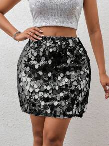 SHEIN Tall Váy dự tiệc thời trang thanh lịch cạp cao màu trơn cho nữ - màu đen - Xem 5