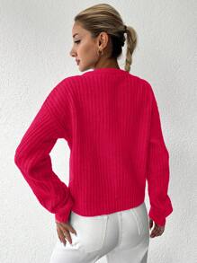 EURMUSE Maglione monocolore spalle cadenti in maglia a coste - Rosa - Visualizzare 2