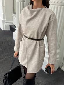 SHEIN LUNE Women's Solid Color Drop Shoulder Long Sleeve Dual Pocket Casual Jacket Fall Winter Cloth For Women - Apricot - View 6