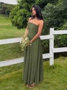 SHEIN EZwear 女式休闲军绿色长裙 - 軍綠色 - 查看 5