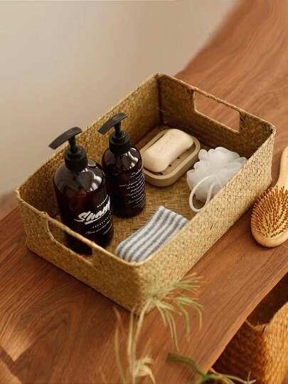 SHEIN 1PC Bamboo Storage Basket, Minimalist Woven Storage Basket For Home