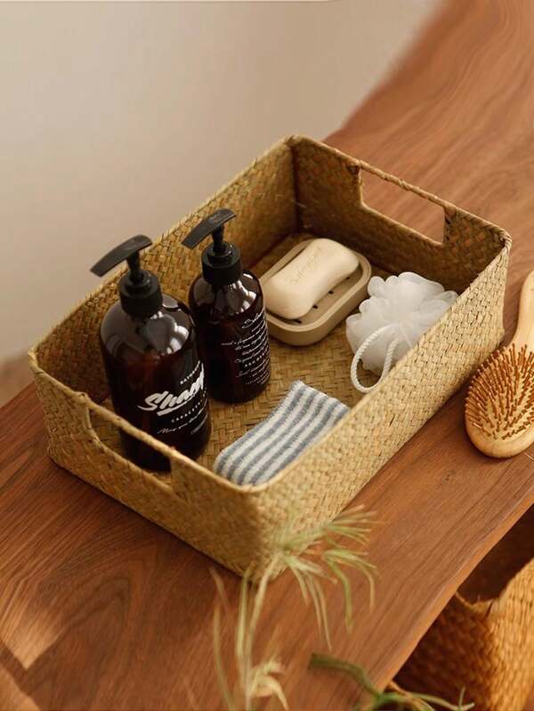 SHEIN 1個 竹製ストレージバスケット、ミニマリストなウーブンストレージバスケット ホーム用