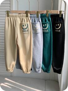 SHEIN 4条装男童休闲舒适百搭可爱印花保暖加厚运动裤，校服