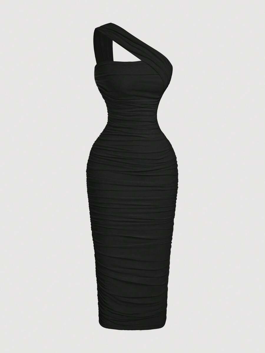 SHEIN X Belle Mariano SHEIN MOD Váy không tay xếp ly bất đối xứng cổ điển dành cho nữ - màu đen - Xem 1