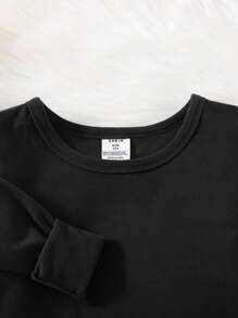 SHEIN 2 件套青少年男童舒适贴身长袖上衣和长裤保暖内衣套装 - 黑色 - 查看 3