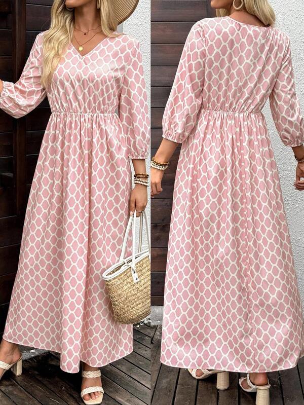EMERY ROSE Vestido de manga larga casual con cuello en V y cintura para mujer
