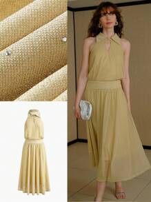 MOTF PREMIUM Vestido recogido con recortes - Caqui - Ver 1