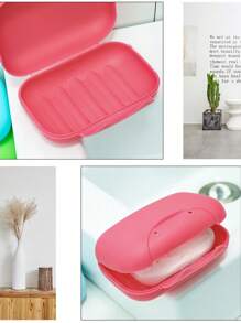 1pc Portable Travel Sealed Plastic Soap Box With Lid, Lock Buckle And Storage Container In Pink Home Bathroom Decor Fall Decor Back To School