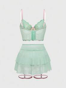 ROMWE Fairycore Fairy Embroidered Floral Bow Contrast Color Underwire Lingerie Set For Women - Multicolor - View 2