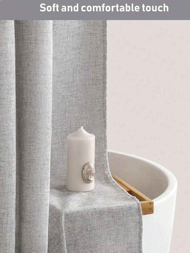 SHEIN 1PC Thick Gray Faux Linen Shower Curtain With Metal Hooks - Heavy, Waterproof Quick-Dry Fabric For Bathroom Privacy And Decor, Bathroom Accessories Home Bathroom Decor Fall Decor Back To School - Grey - View 4