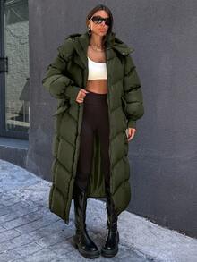 EURMUSE Damen dicke, warme, locker sitzende Kapuzenjacke, Oversized Laternärmel-Design, Winter - Armeegrün - Übersicht 8