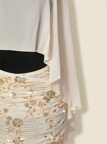 Sweetina 女士宽松度假休闲披肩衬衫，多种穿法 - 垂坠领口、露背、系带 - 杏色 - 查看 3