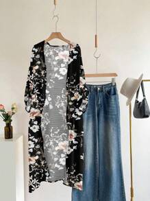 SHEIN LUNE 女士外套冬季秋季上衣秋季女士秋季办公室服装外出花卉和服 - 彩色 - 查看 4