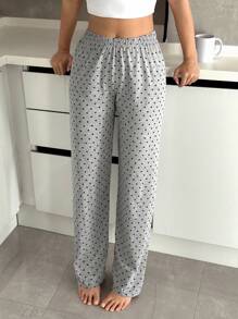 Bas de pyjama en coton pour femmes avec motif en contraste de cœur