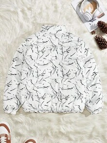 EURMUSE Plus Size High Quality All Over Printed Regular Winter Coat - White - View 2