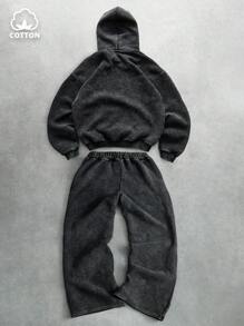 Manfinity EMRG 男士街头风格流行 INS 搭配破旧面料连帽衫套装，Rich Soon 印花，适合音乐节、夜总会、酒吧、男友/丈夫礼物、周年纪念礼物，Rich Soon 连帽衫、连帽衫和运动裤套装、设计师运动服、摇滚服装、棉质运动服、秋装