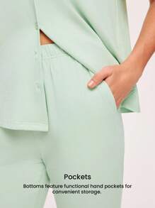 LUVLETTE 女士透气棉质薄荷清新短袖纽扣上衣和裤子，轻盈舒适，家居服可爱睡衣套装，裤子带口袋，浪漫居家休闲舒适，也适合青少年女孩、年轻女孩和儿童，春夏皆宜。 - 綠色 - 查看 8