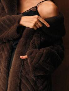 MOTF PREMIUM SLANT POCKET BELTED FAUX FUR COAT - Coffee Brown - View 3