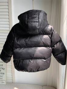 SHEIN Young Boy Black Loose Fit Casual Thick Quilted Hooded Jacket, Suitable For Autumn/Winter Fall - Black - View 2