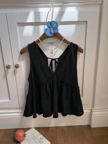 Comfortcana 女士休闲雪花针织无袖T恤，夏季 - 黑色 - 查看 6