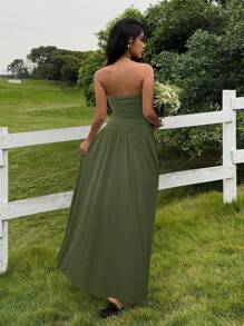 SHEIN EZwear 女式休闲军绿色长裙 - 軍綠色 - 查看 2