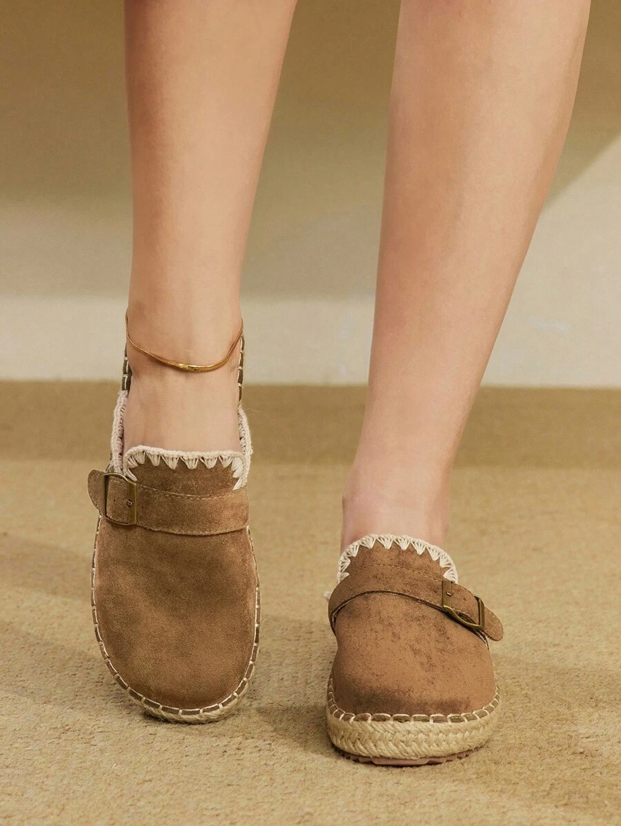 Styleloop Chocolate Brown Wedge & Platform Woven Slip-On Shoes, Bohemian Style - Army Green - View 1