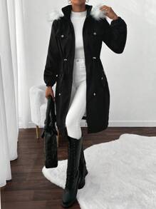 EURMUSE 女士可拆卸毛领连帽衬里大衣、派克大衣、厚重