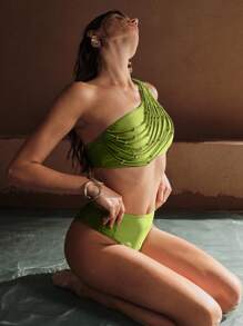 Swim Chiccia Women's Beaded Vacation Swimwear Set For Summer - Olive Green - View 5