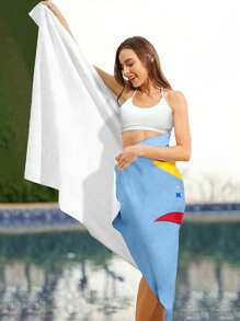 SUPERMAN X SHEIN Khăn choàng tắm biển họa tiết hoạt hình - Khăn du lịch siêu mềm, thấm hút tốt, không xơ vải, nhẹ, tiện lợi khi đi hồ bơi, bãi biển, spa - Thiết kế siêu anh hùng không thể thiếu cho những chuyến phiêu lưu ngoài trời - Màu xanh lam - Xem 8